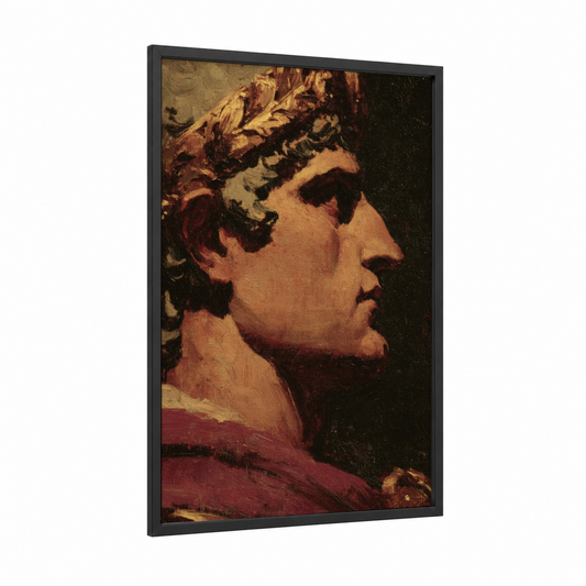 Constantine Profile framed constantine the great print — black wood frame — maroon and gold palette