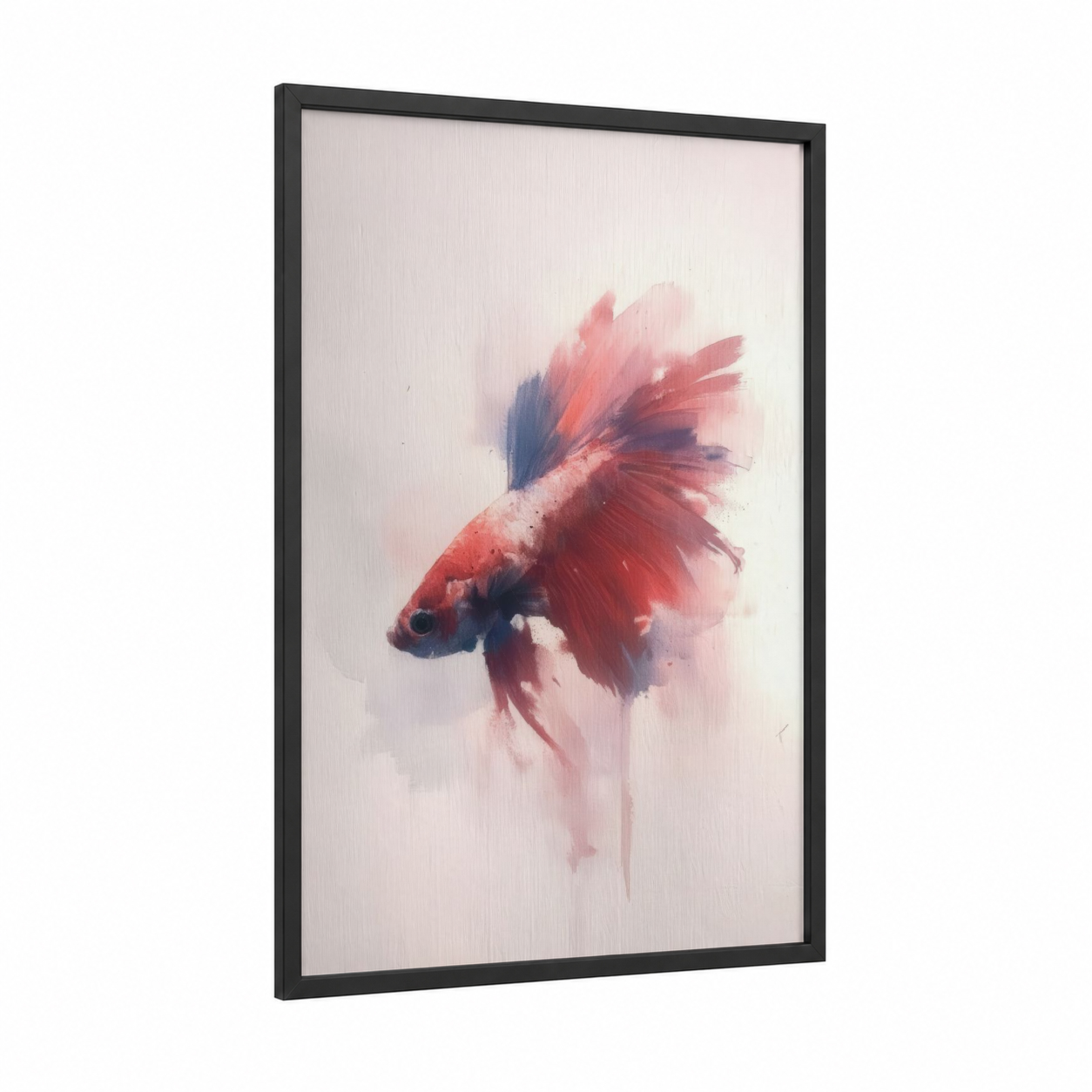 Crimson Betta Fish framed fighting fish print — black wood frame — red and blue palette
