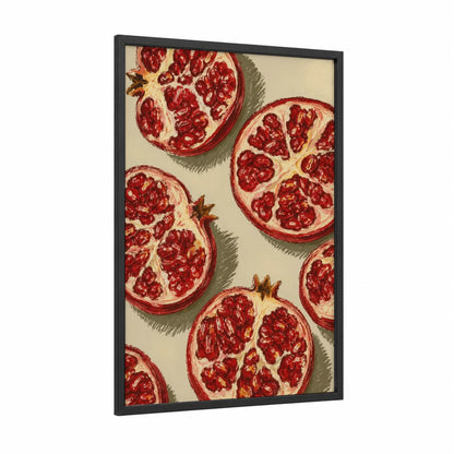Pomegranate Slices Kitchen Wall Art framed fruit print — black wood frame — red and beige palette