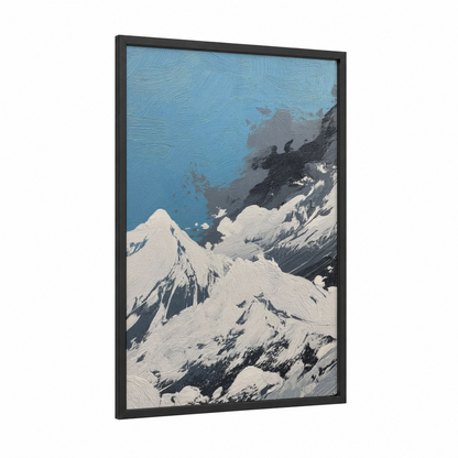 Alpine Summit framed abstract classic print — black wood frame — blue and white palette