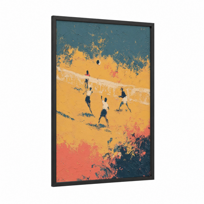 Beach Volleyball Energy framed art print — black wood frame — gold and teal palette