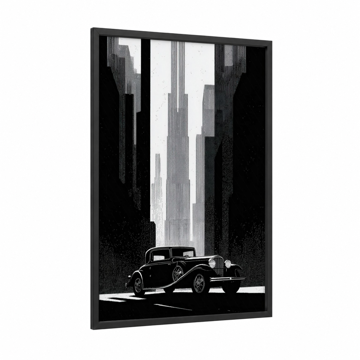 Urban Classic framed classic car print — black wood frame — black and white palette
