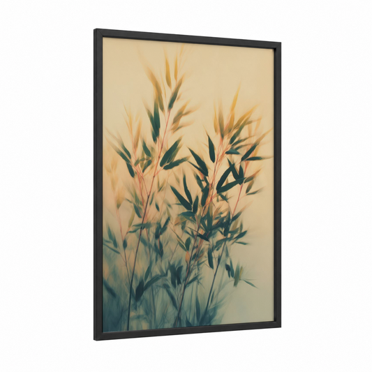 Serene Bamboo framed art print — black wood frame — cream and sage green palette
