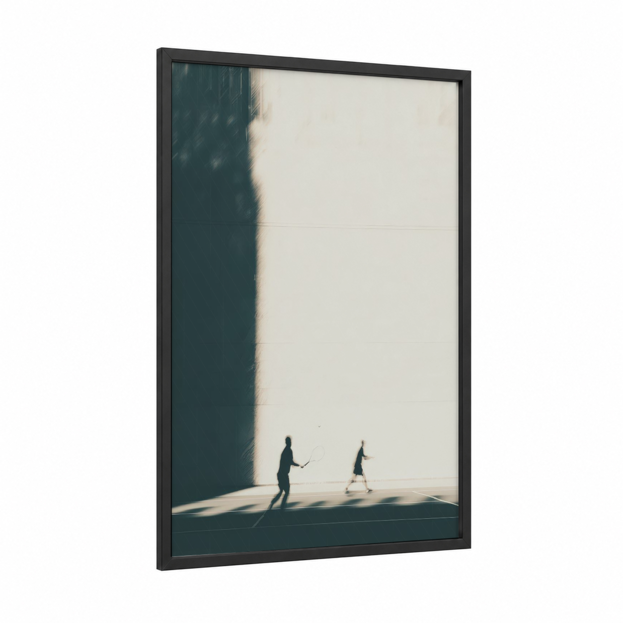 Urban Racquetball framed art print — black wood frame — gray and white and dove gray palette
