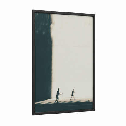 Urban Racquetball framed art print — black wood frame — gray and white and dove gray palette