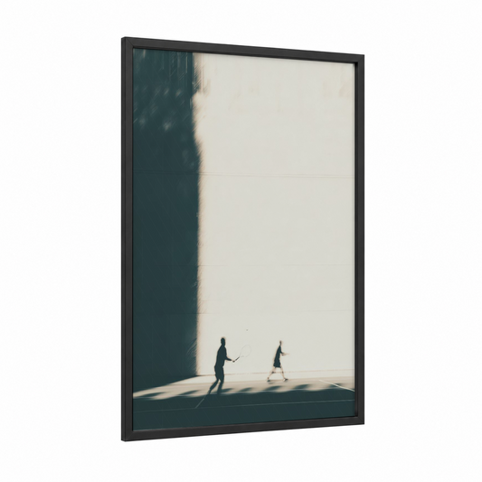 Urban Racquetball framed art print — black wood frame — gray and white and dove gray palette