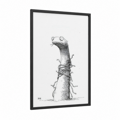 Whimsical Eel framed eels print — black wood frame — black and white palette