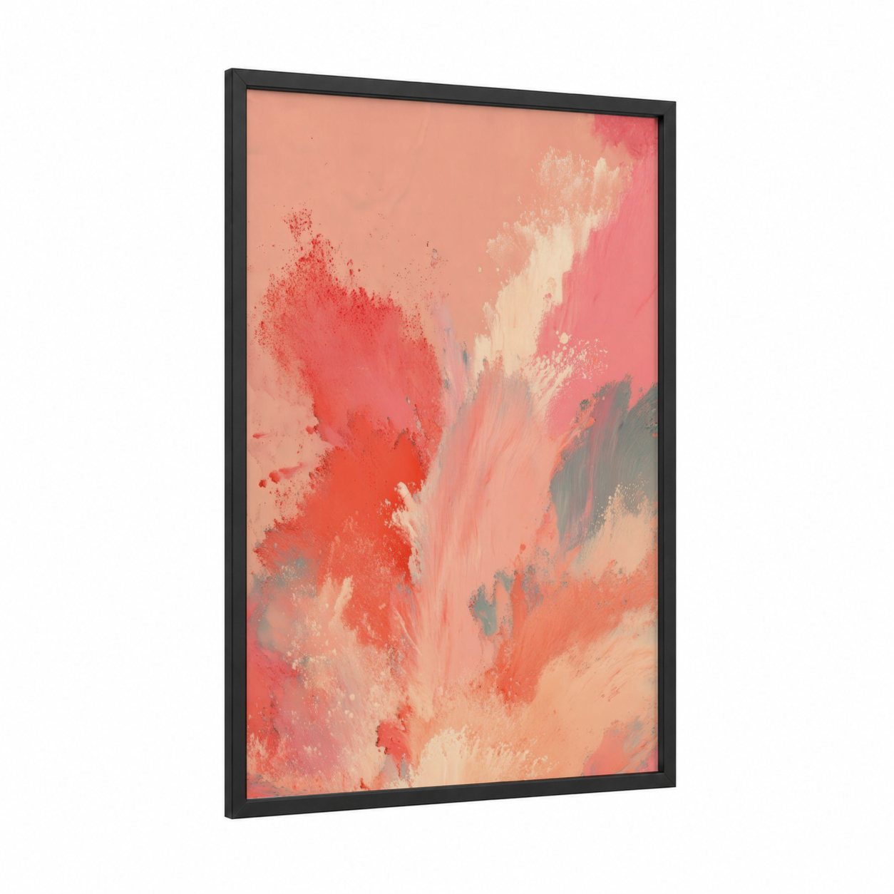Coral Blush Splash framed make up print — black wood frame — salmon pink and peach palette