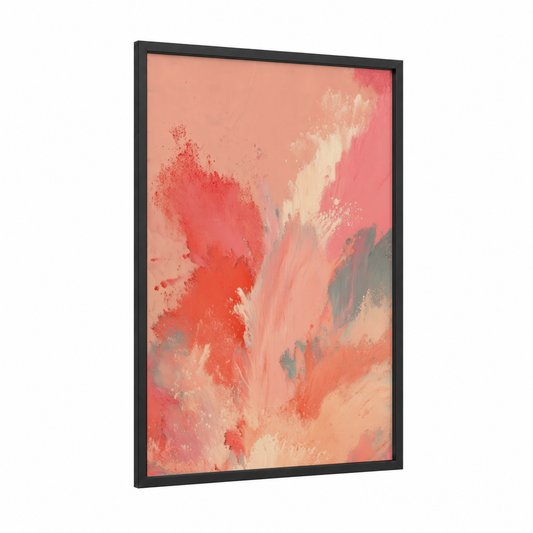 Coral Blush Splash framed make up print — black wood frame — salmon pink and peach palette