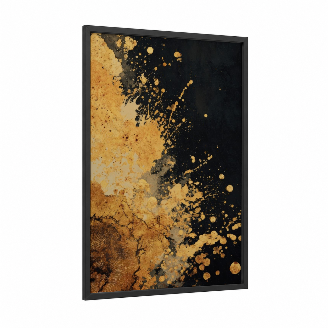 Champagne Celebration framed art print — black wood frame — gold and black palette