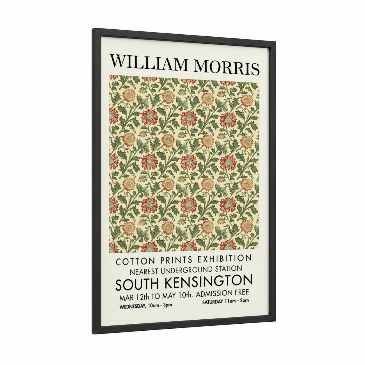 Morris Chrysanthemum framed abstract flower print — black wood frame — cream palette