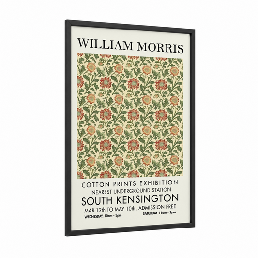 Morris Chrysanthemum framed abstract flower print — black wood frame — cream palette