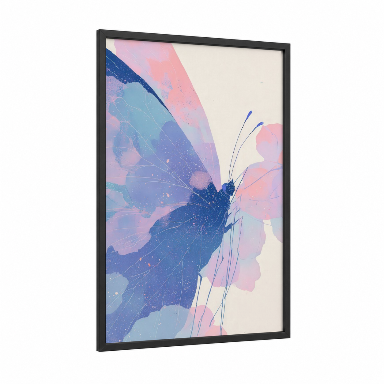 Abstract Butterfly Beauty framed make up print — black wood frame — blue and lavender palette