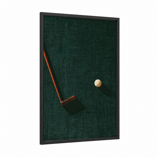 Vintage Golf Club framed art print — black wood frame — dark green and gold palette