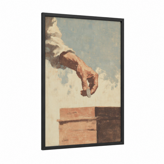Charitable Hand Judaism framed art print — black wood frame — cream and russet palette