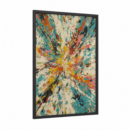 Radiant Sea Urchin framed art print — black wood frame — teal and orange palette
