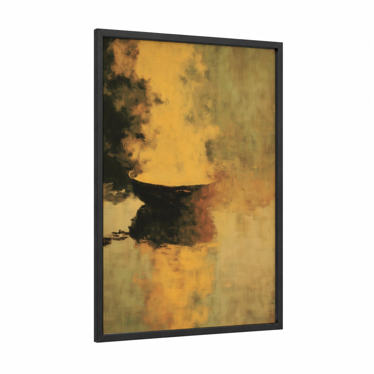 Golden Cheese Bowl framed art print — black wood frame — yellow gold and black palette