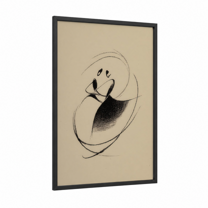 Graceful Aikido Practitioner framed art print — black wood frame — black and white and beige palette