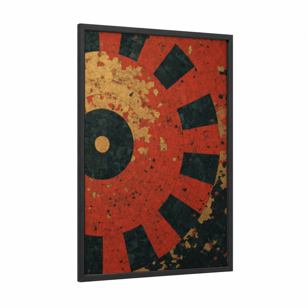 Golden Roulette Wheel framed art print — black wood frame — red and gold and silver palette