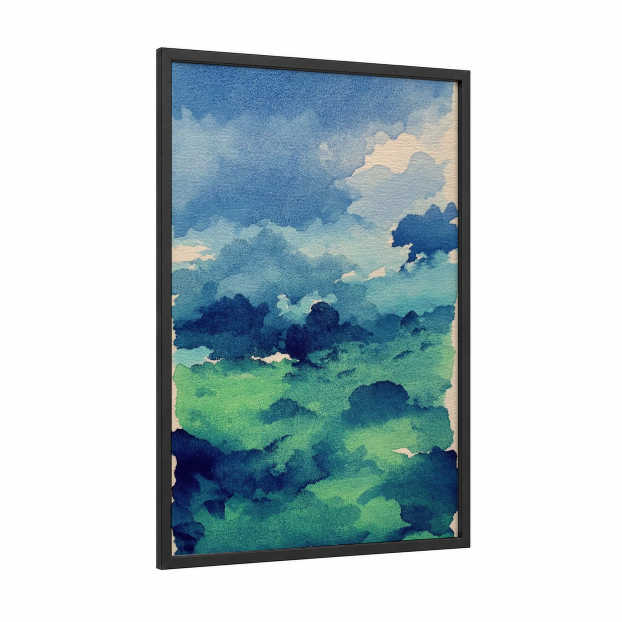 Emerald Dreamscape framed abstract classic print — black wood frame — blue and green palette