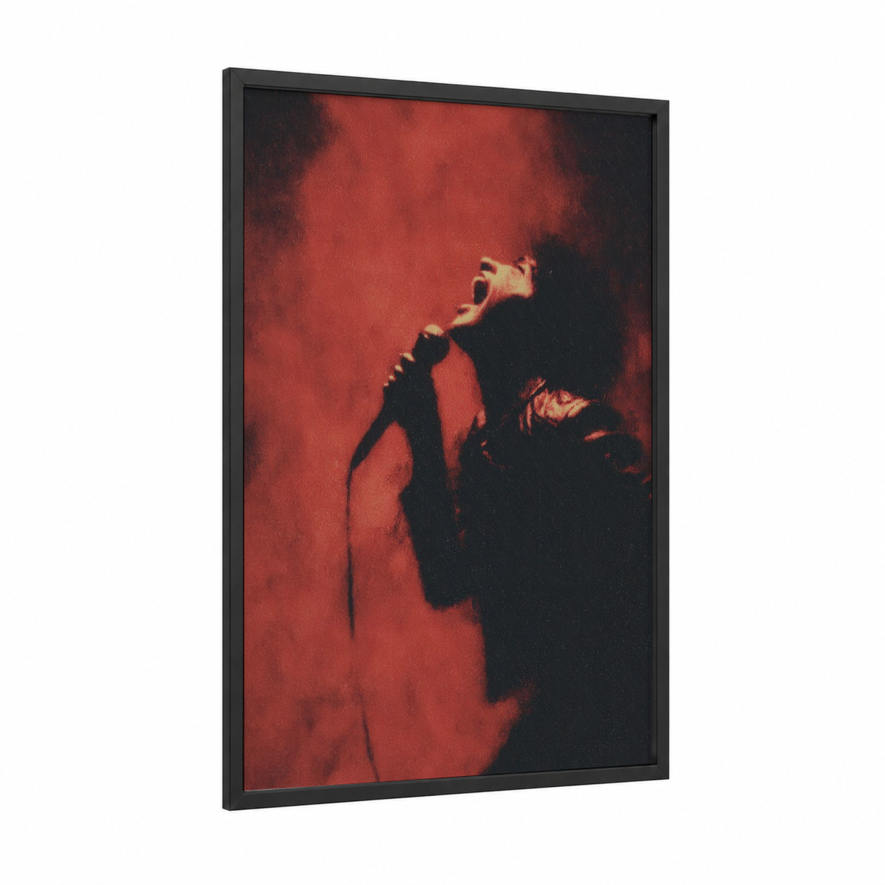 Passionate Rock Performer framed rock'n roll print — black wood frame — red and black palette