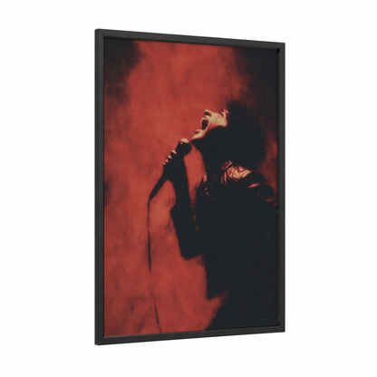 Passionate Rock Performer framed rock'n roll print — black wood frame — red and black palette