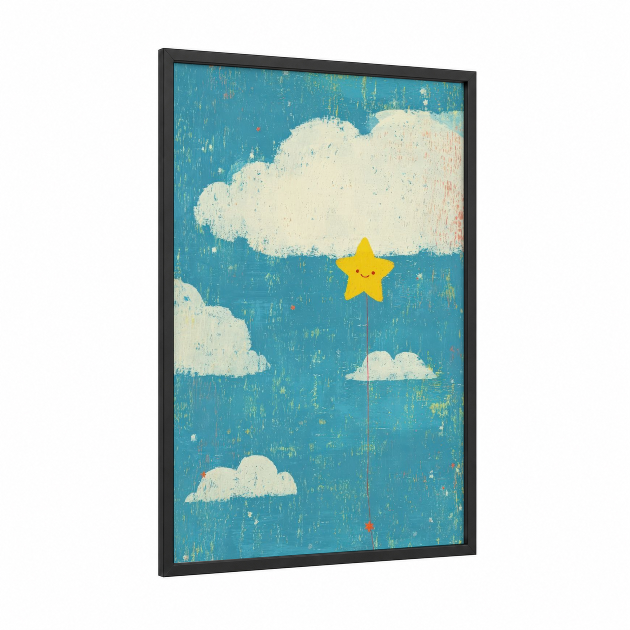 Dreamy Star Cloud framed art print — black wood frame — blue and yellow gold palette