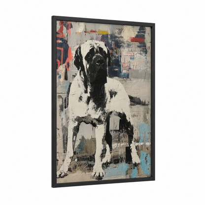 Urban Mastiff framed art print — black wood frame — black and white and gold palette