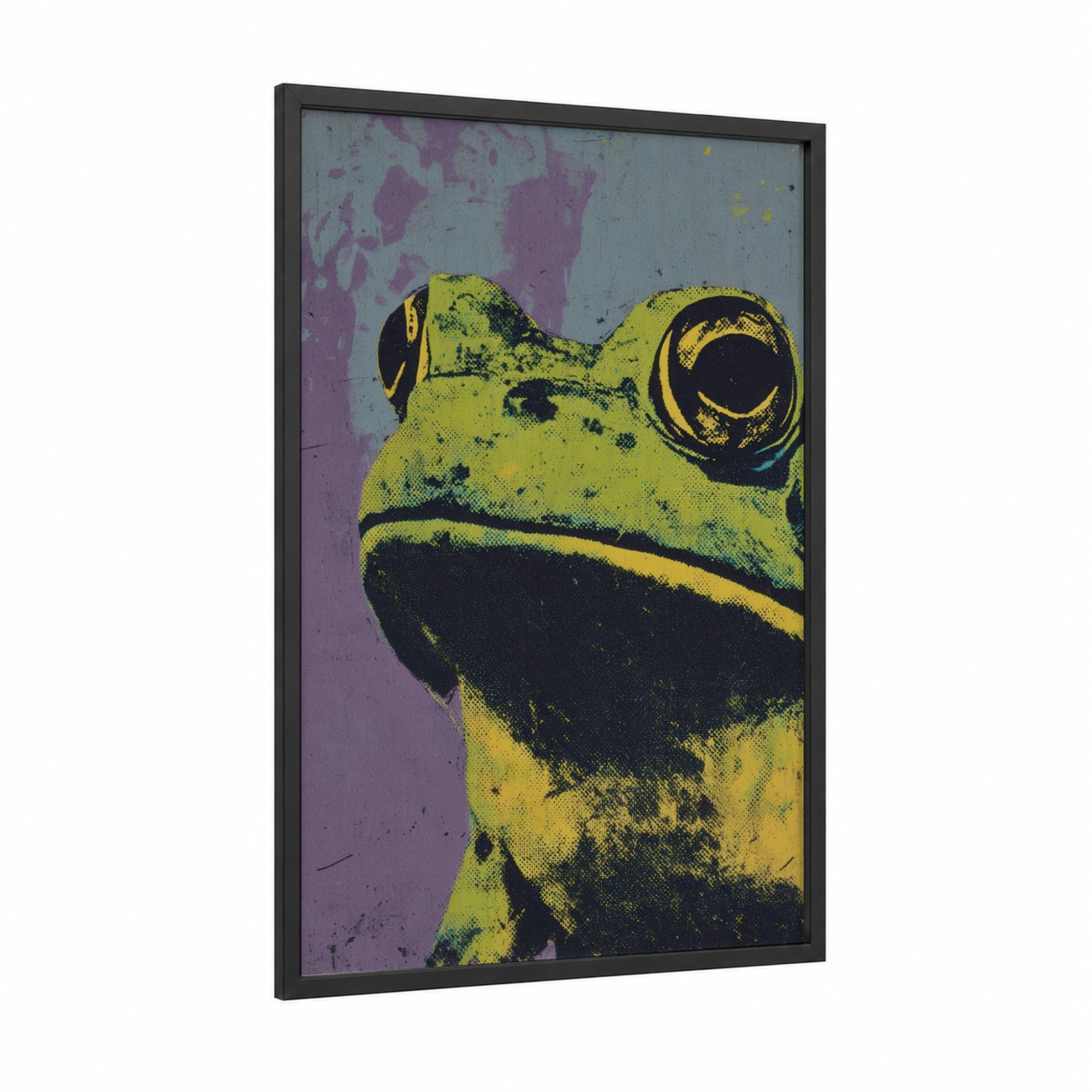 Lime Frog Pop framed frogs and toads print — black wood frame — lime green and black and white palette