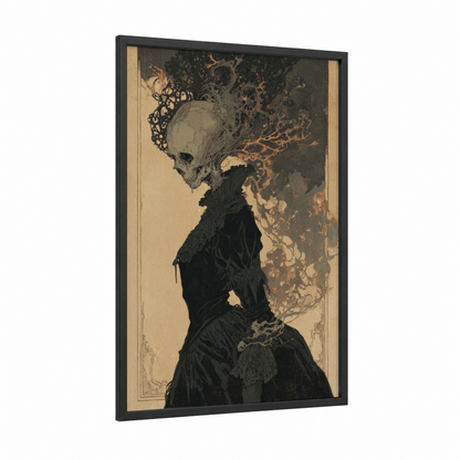 Ornate Zombie framed art print — black wood frame — black and champagne gold palette
