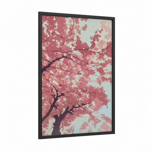 Pink Cherry Blossoms framed art print — black wood frame — pink and white palette