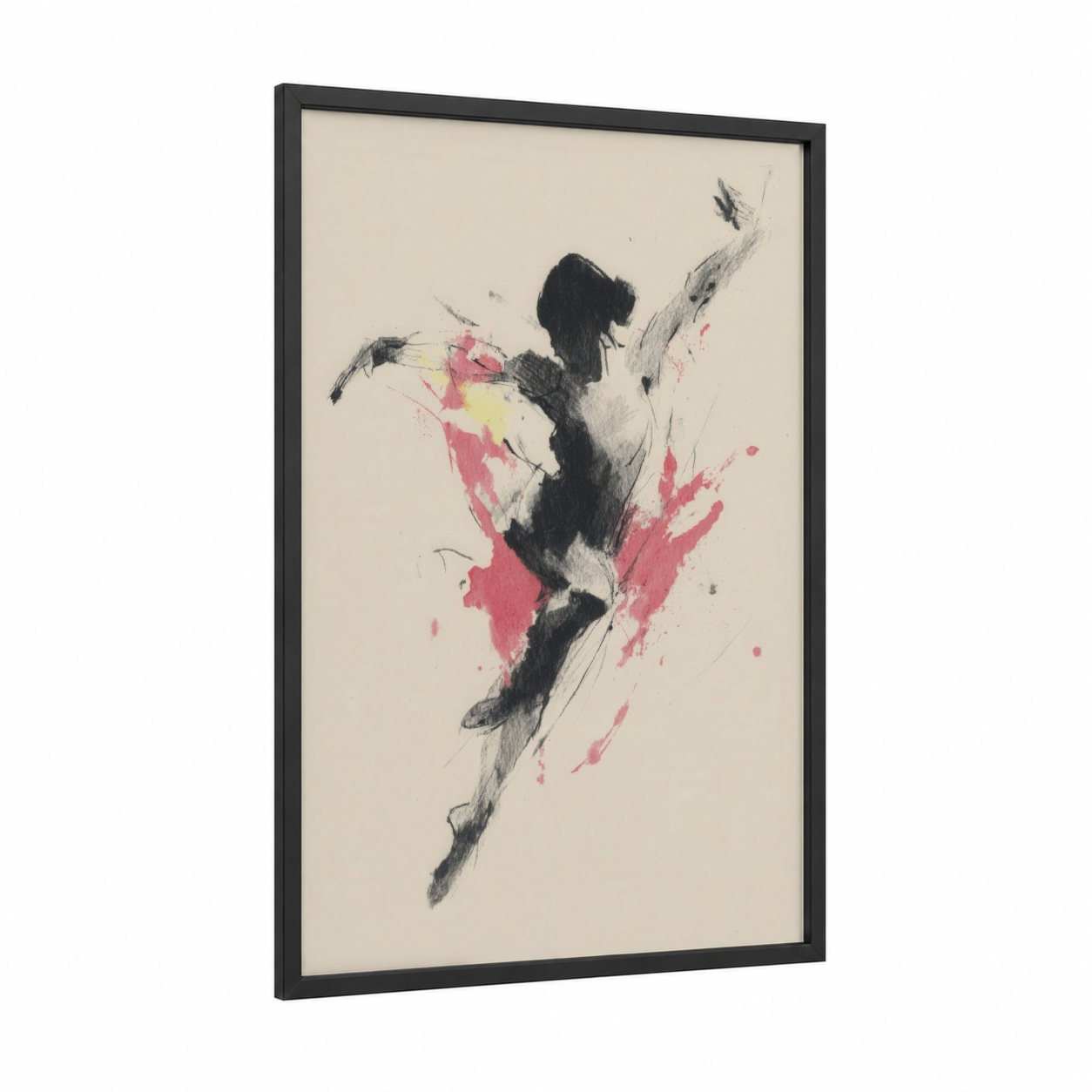 Dynamic Zumba Dancer framed art print — black wood frame — black and salmon pink palette