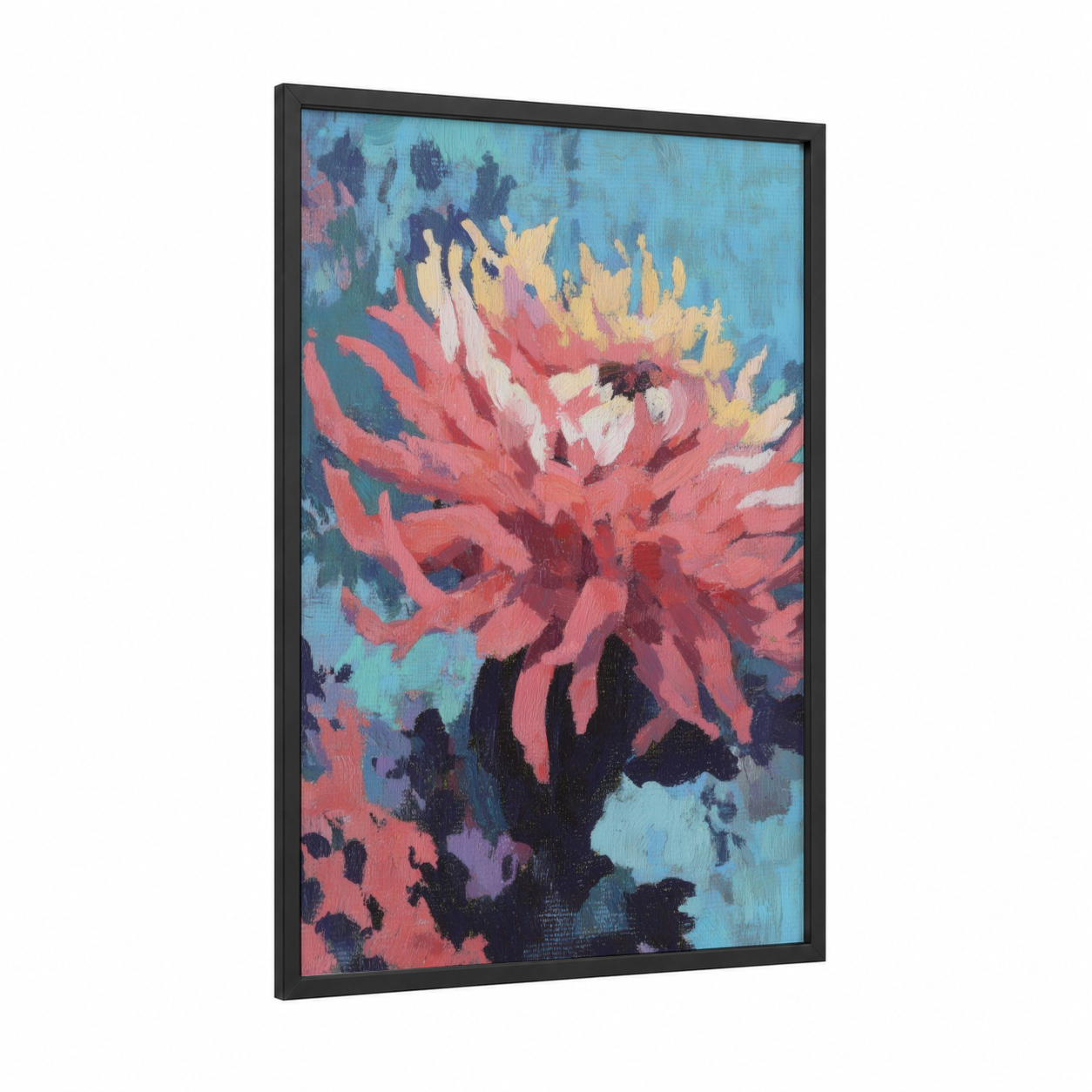 Coral Bloom Anemone framed sea anemone print — black wood frame — blue and pink palette