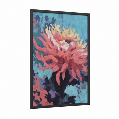 Coral Bloom Anemone framed sea anemone print — black wood frame — blue and pink palette