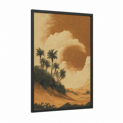 Desert Oasis framed art print — black wood frame — gold and cream palette