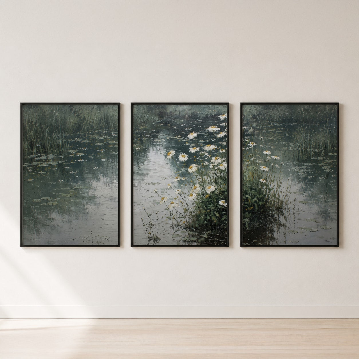 Lakeside Daisy Garden Triptych Wall Art Set — set hero