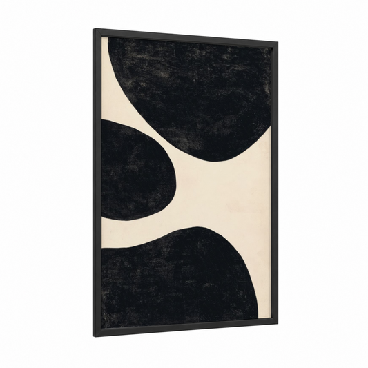 Organic Curves framed abstract minimalist print — black wood frame — black and cream palette