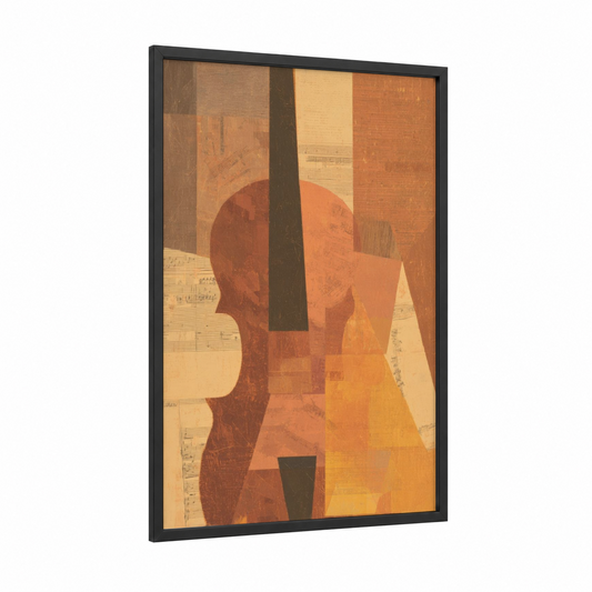 Warm Geometric Harmony framed abstract geometric print — black wood frame — russet and gold palette