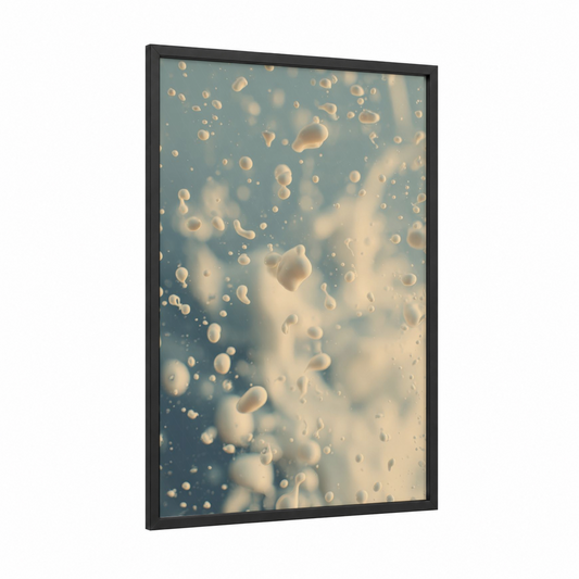 Creamy Milk Splash framed art print — black wood frame — cream and dove gray palette