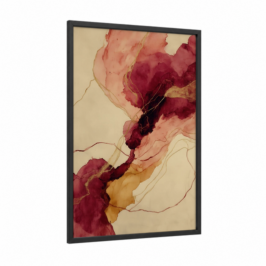 Rose Wine Abstract framed art print — black wood frame — rose gold and cream palette