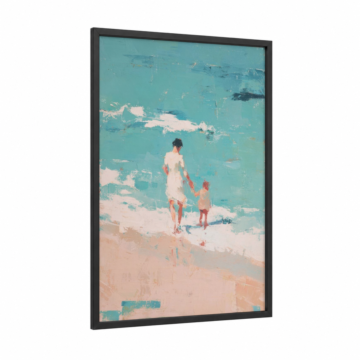 Beachside Bond framed mother's day print — black wood frame — aquamarine and peach palette