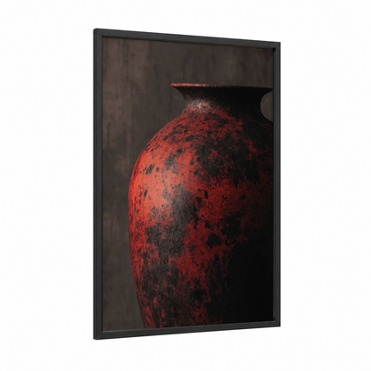 Crimson Ceramic Vessel framed pottery print — black wood frame — red and black palette
