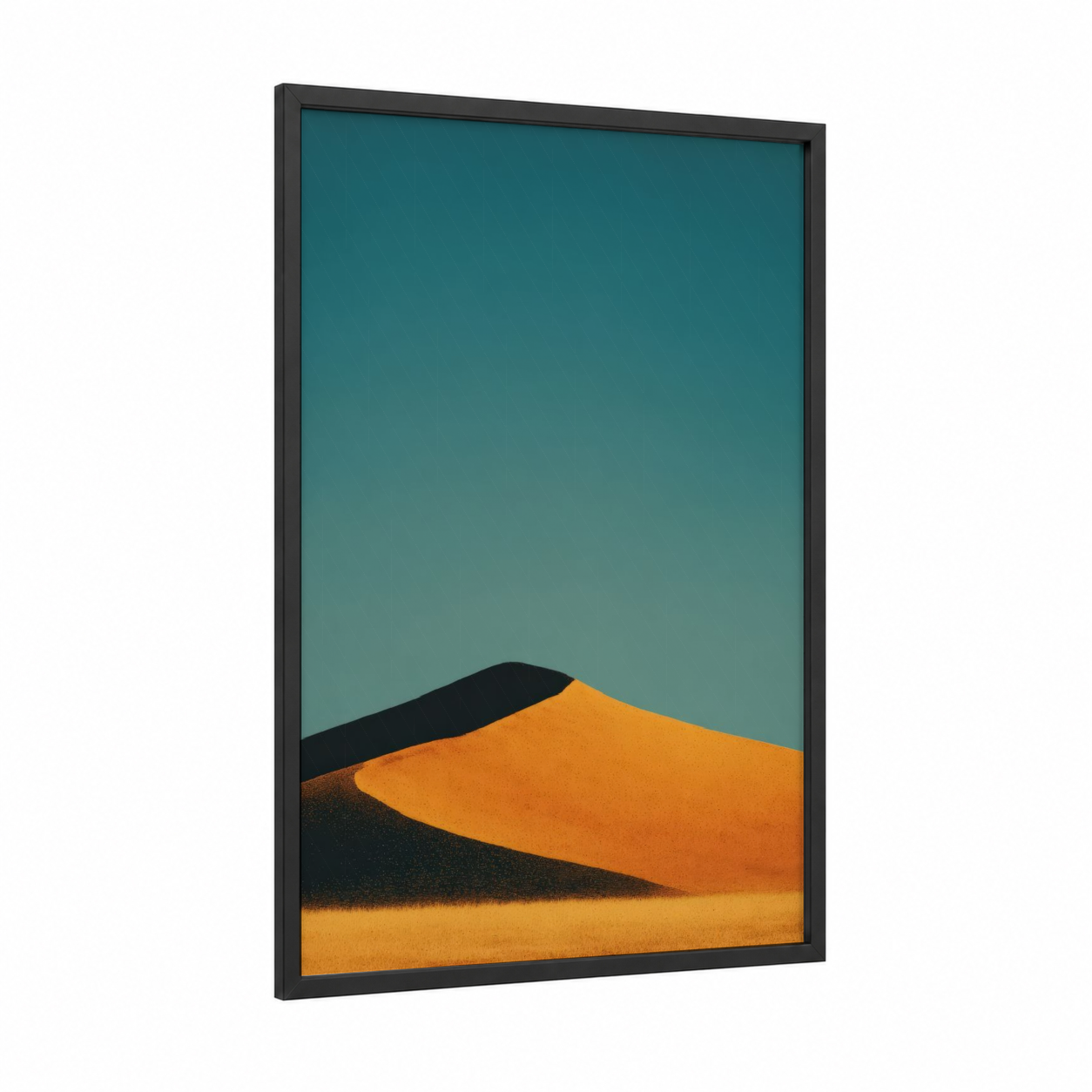 Golden Dune framed art print — black wood frame — gold and teal palette