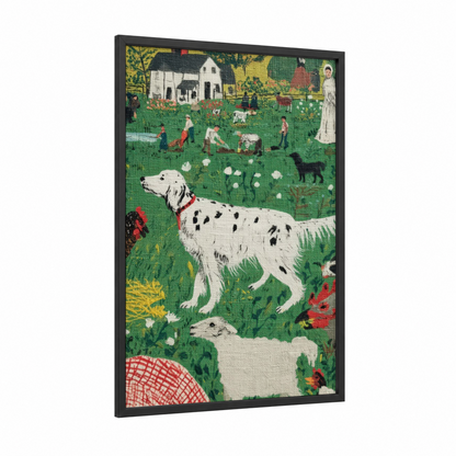 Garden Setter Portrait framed art print — black wood frame — true green and gold palette