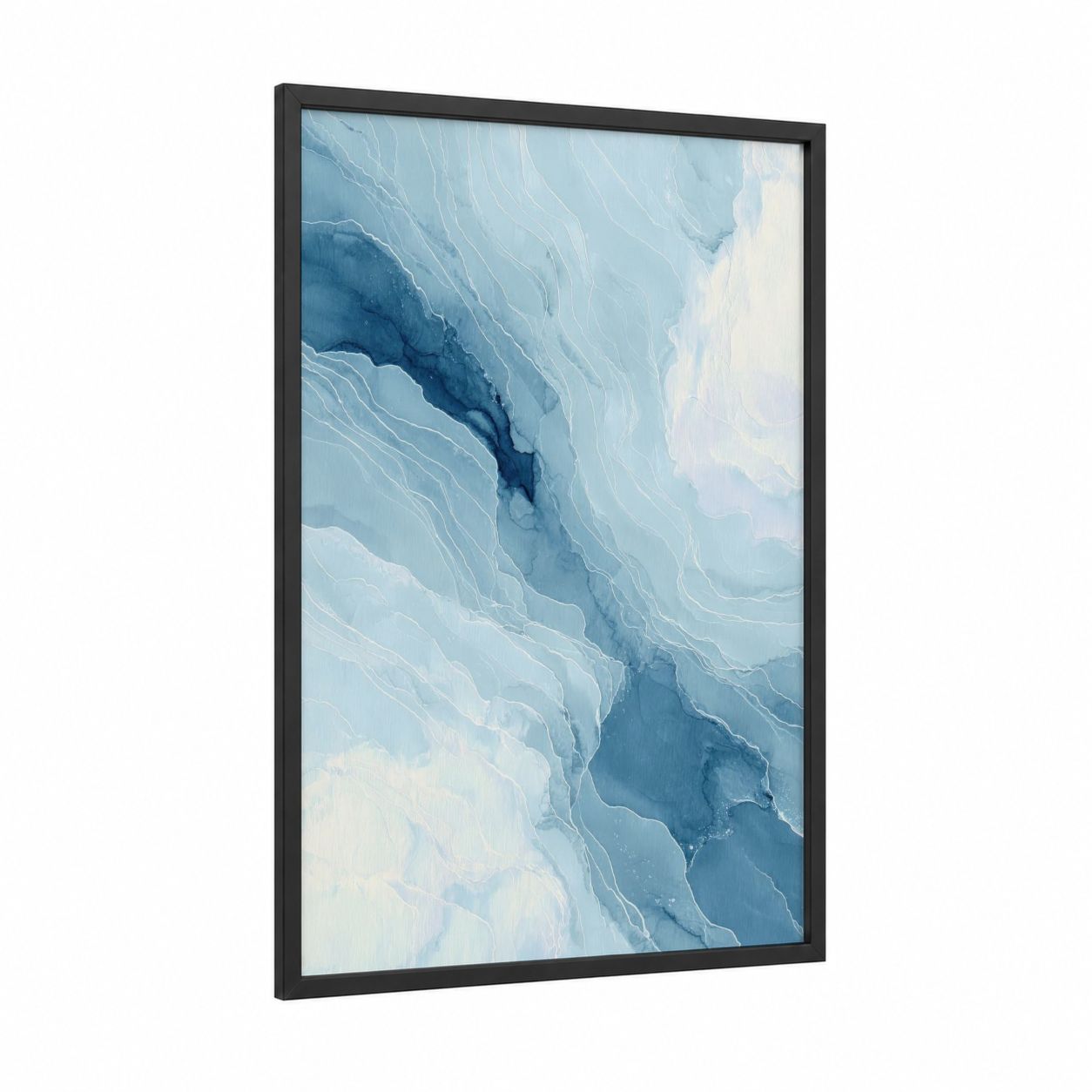 Glacier Flow framed ice skating print — black wood frame — blue and white and blue palette