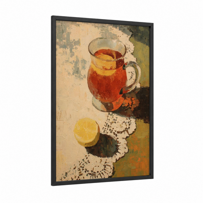 Amber Iced Tea framed art print — black wood frame — gold and cream palette