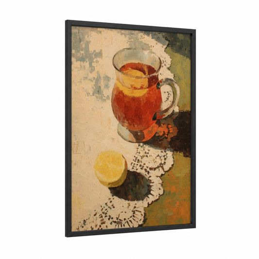 Amber Iced Tea framed art print — black wood frame — gold and cream palette