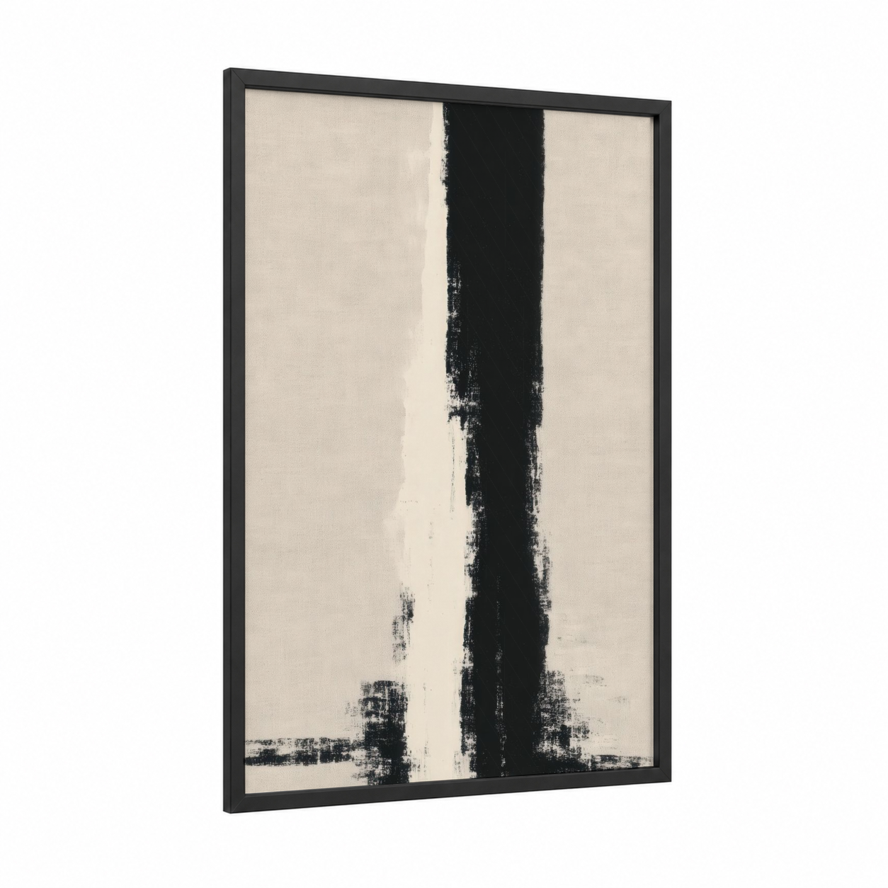 Vertical Minimalist framed abstract minimalist print — black wood frame — black and white palette