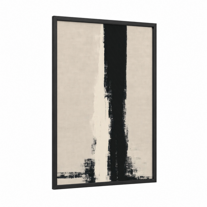 Vertical Minimalist framed abstract minimalist print — black wood frame — black and white palette