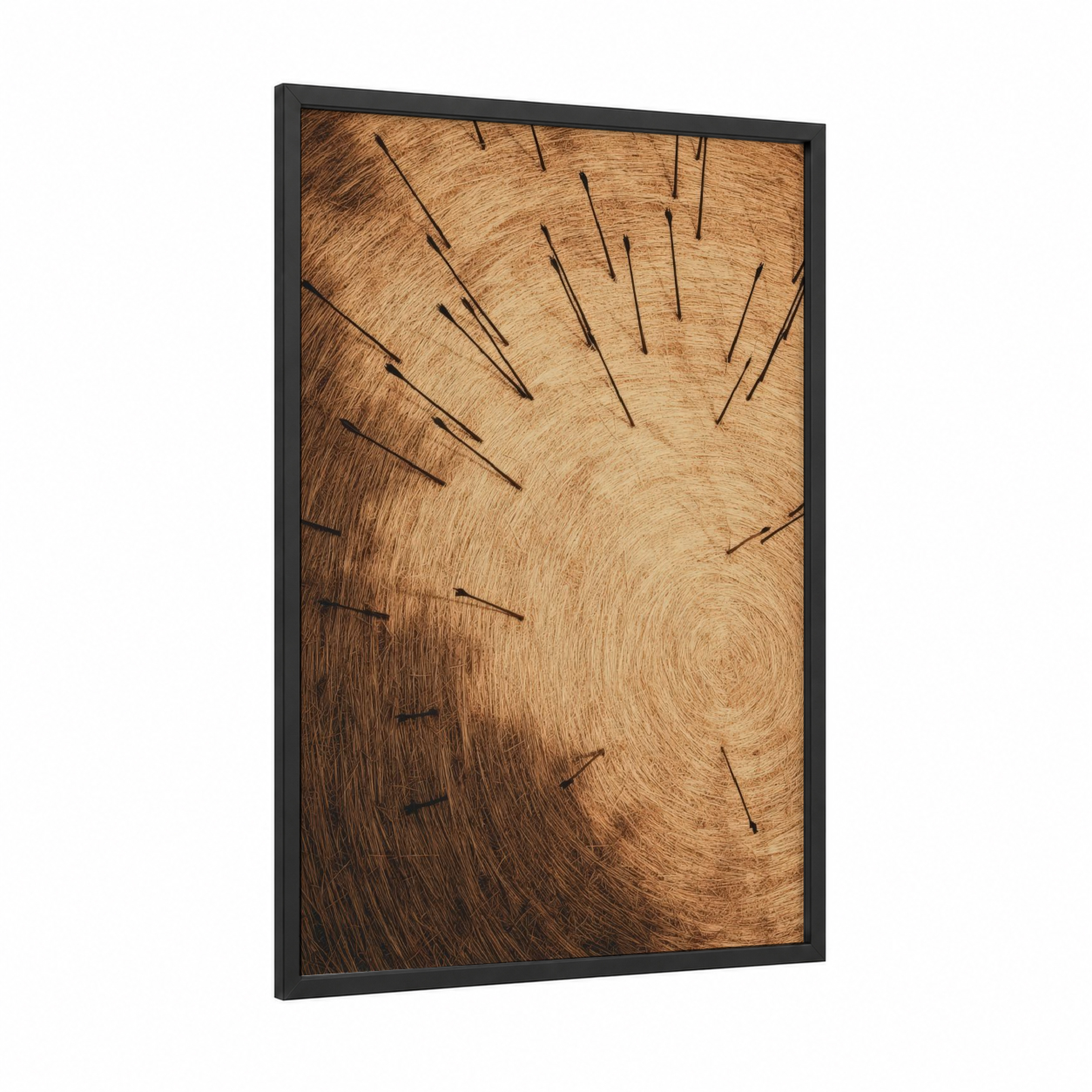 Bullseye Target framed archery print — black wood frame — brown and gold palette